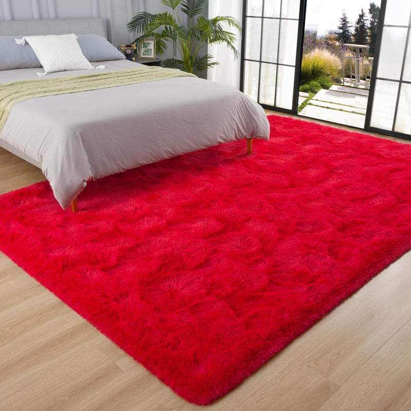 AROGAN Fluffy Rugs for Bedroom Living Room, Shag Area Rugs for Nursery Kids Girls Room, Plush Fur Rug for Playroom Dorm 4x6 Feet, Red - Image 1